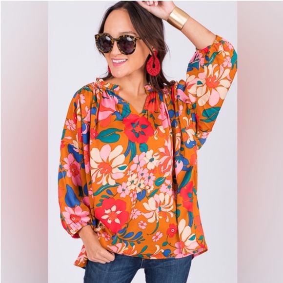 Entro Floral Print Blouse Tunic‎ Long Sleeve Bohemian Top XL - Picture 1 of 6